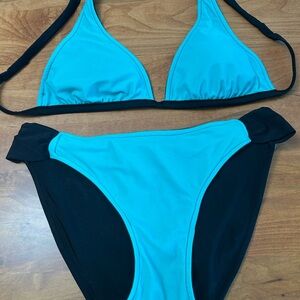 Blue and Black Women's Bikini Set